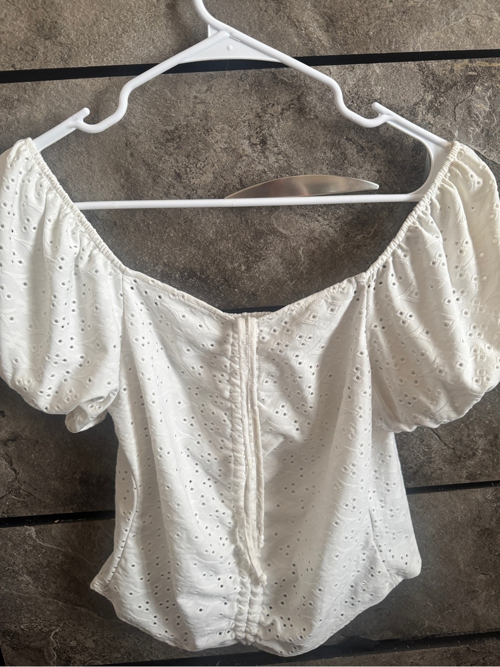 White Eyelet Off-Shoulder Peasant Blouse